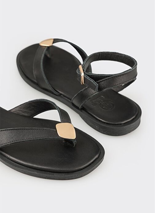 Siyah Deri Kadın Sandalet - Görsel 6