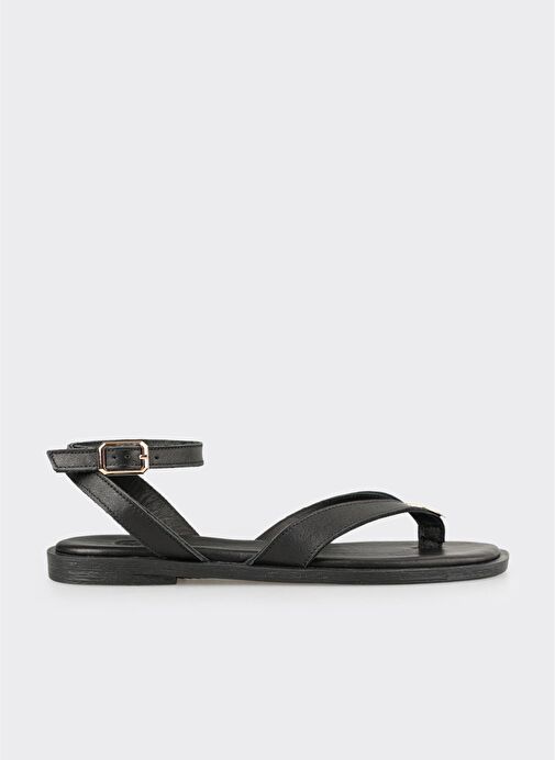 Siyah Deri Kadın Sandalet - Görsel 2