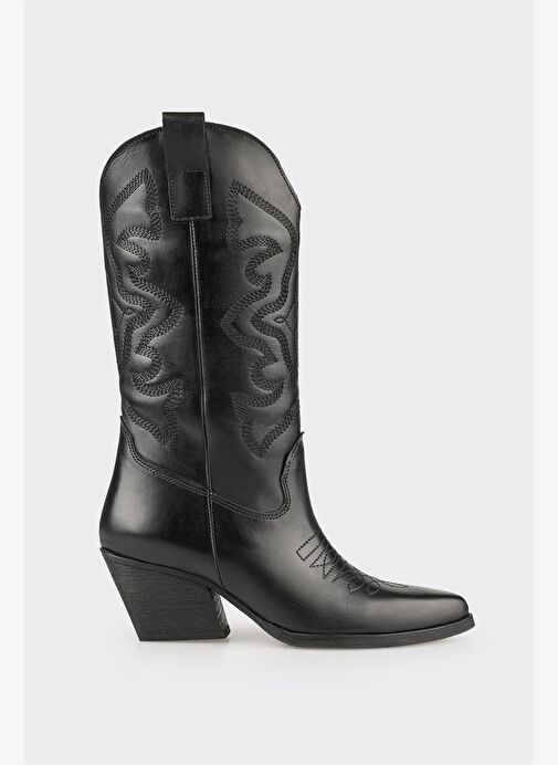 Siyah Deri Kadın Western Çizme - Görsel 2