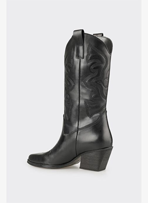 Siyah Deri Kadın Western Çizme - Görsel 4