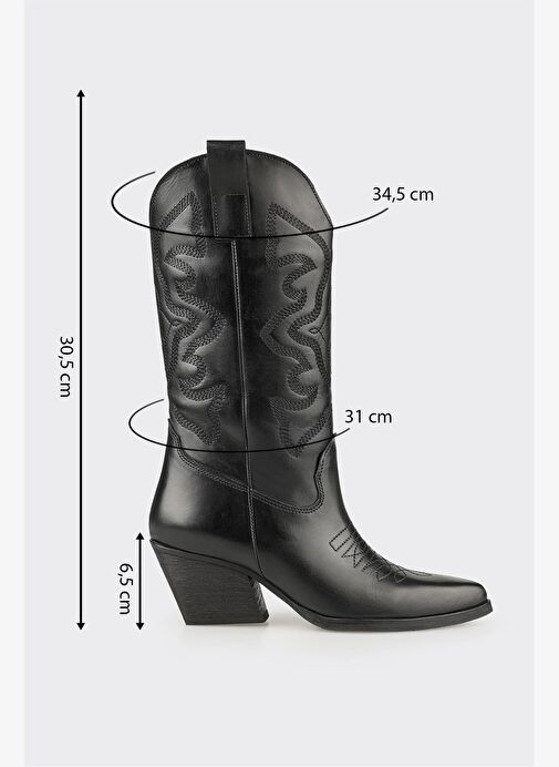 Siyah Deri Kadın Western Çizme - Görsel 6