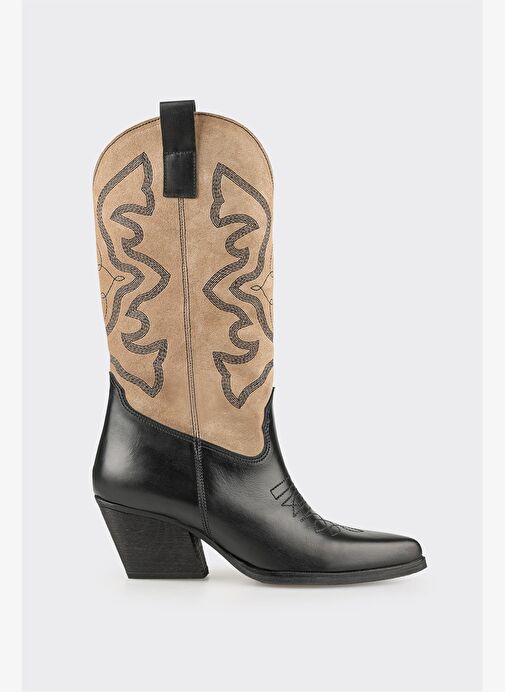 Bej Deri Kadın Western Çizme - Görsel 2