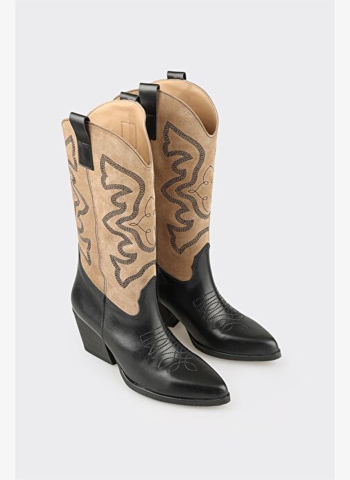 Bej Deri Kadın Western Çizme - Görsel 3