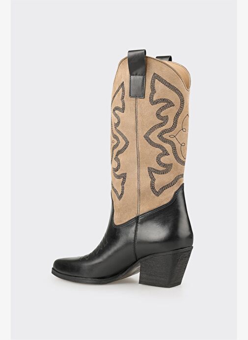 Bej Deri Kadın Western Çizme - Görsel 4