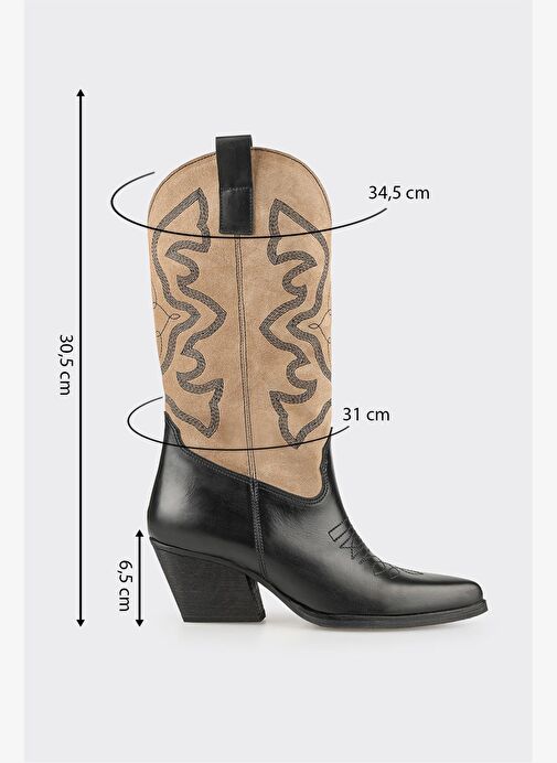 Bej Deri Kadın Western Çizme - Görsel 6
