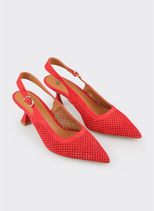 Kırmızı Deri Kadın Topuklu Ayakkabı - Görsel 3