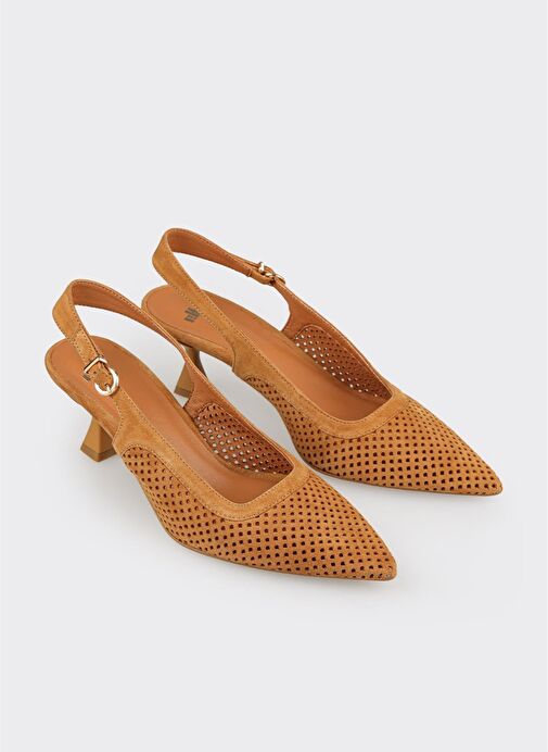 Taba Deri Kadın Topuklu Ayakkabı - Görsel 3