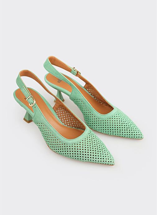 Yeşil Deri Kadın Topuklu Ayakkabı - Görsel 3