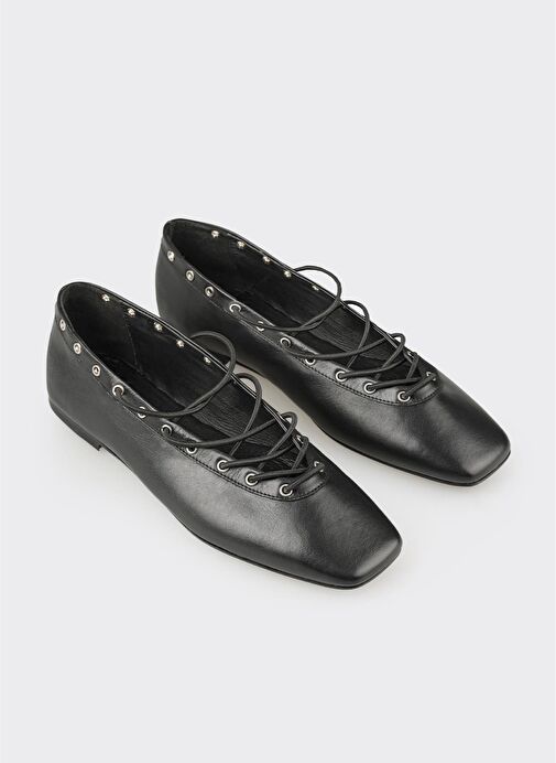 Siyah Deri Kadın Günlük Ayakkabı - Görsel 3