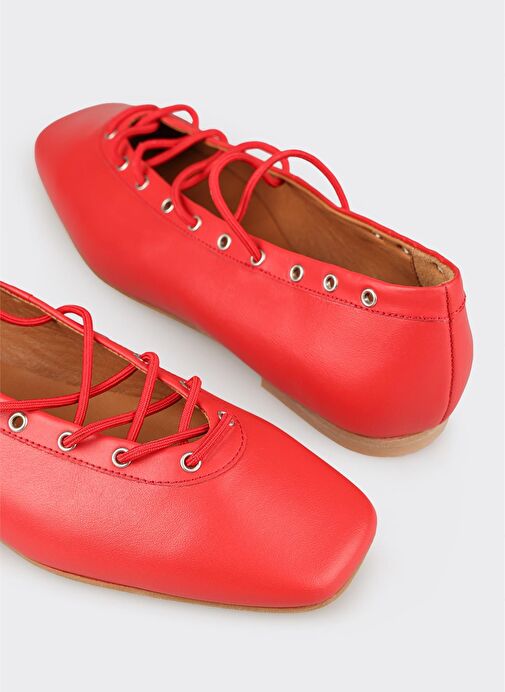 Kırmızı Deri Kadın Günlük Ayakkabı - Görsel 6