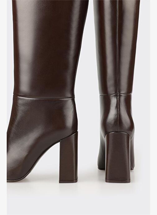 Kahve Deri Kadın Topuklu Çizme - Görsel 5