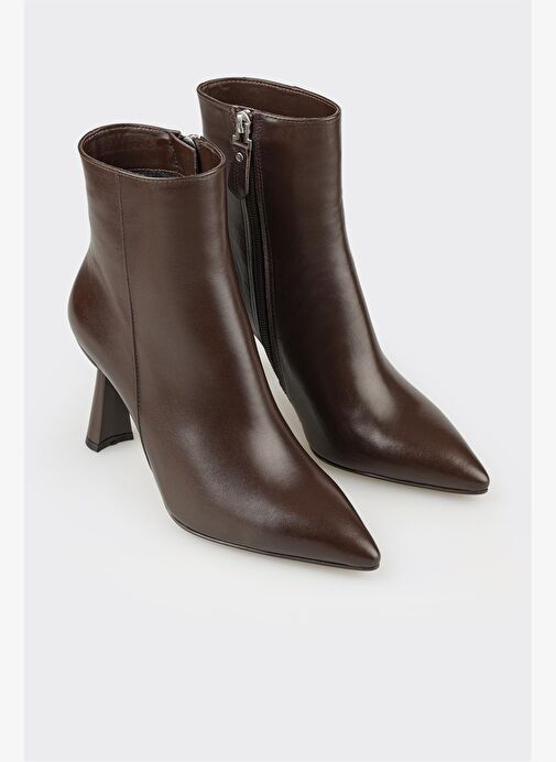 Kahve Deri Kadın Topuklu Bot - Görsel 3