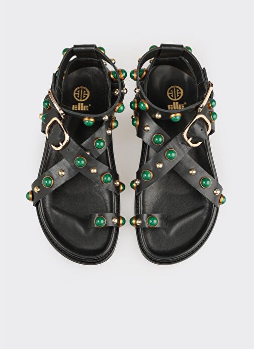 Siyah Deri Kadın Sandalet - Görsel 8