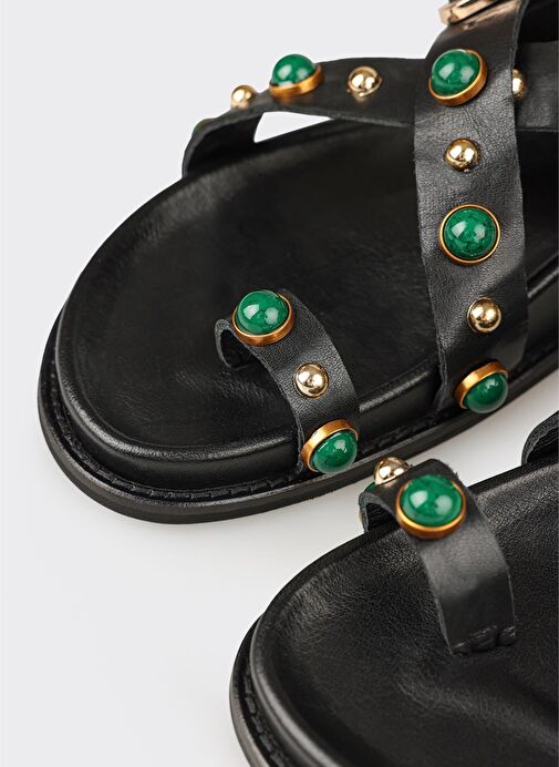 Siyah Deri Kadın Sandalet - Görsel 10