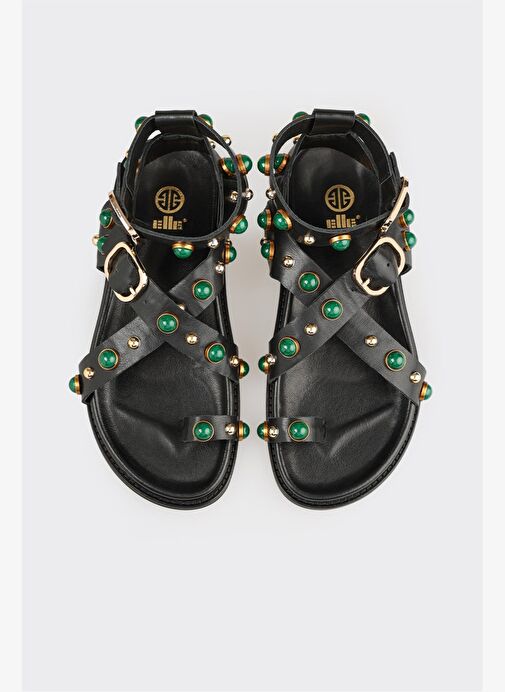 Siyah Deri Kadın Sandalet - Görsel 9