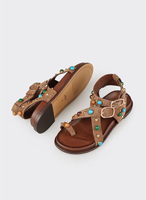 Taba Deri Kadın Sandalet - Görsel 4