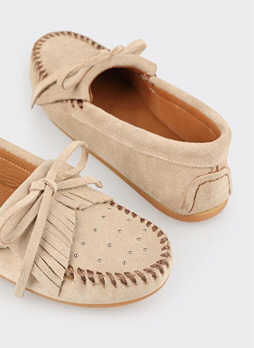 Bej Deri Kadın Günlük Ayakkabı - Görsel 6