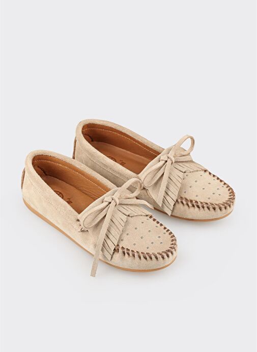 Bej Deri Kadın Günlük Ayakkabı - Görsel 3