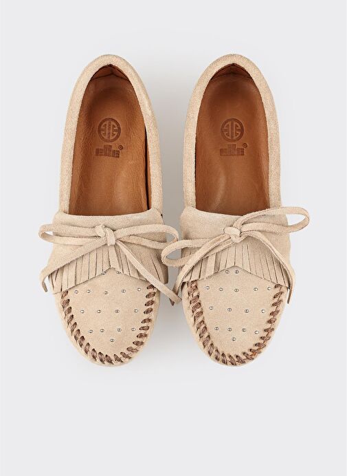 Bej Deri Kadın Günlük Ayakkabı - Görsel 5