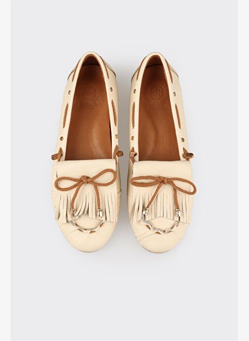 Bej Deri Kadın Günlük Ayakkabı - Görsel 5