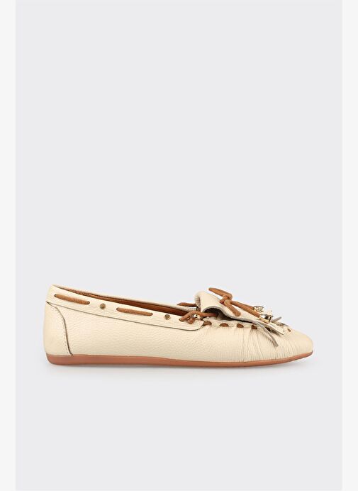 Bej Deri Kadın Günlük Ayakkabı - Görsel 2