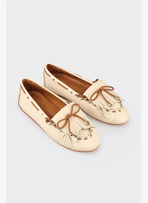 Bej Deri Kadın Günlük Ayakkabı - Görsel 3