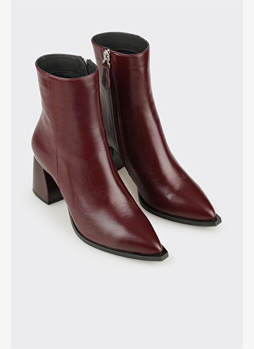Bordo Deri Kadın Klasik Bot - Görsel 3