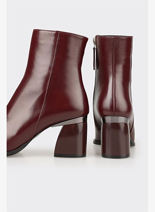 Bordo Deri Kadın Klasik Bot - Görsel 5