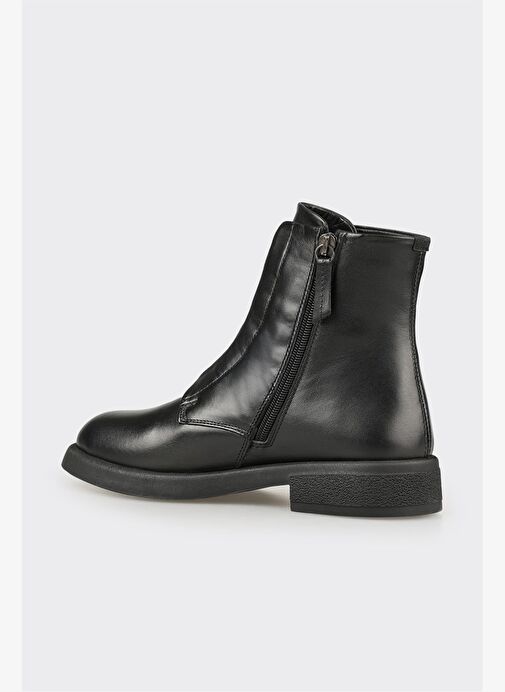 Siyah Deri Kadın Günlük Düz Bot - Görsel 4