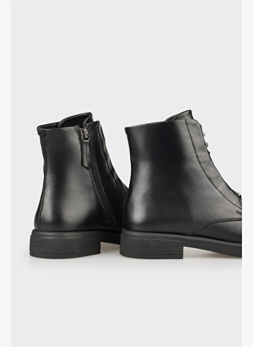 Siyah Deri Kadın Günlük Düz Bot - Görsel 5