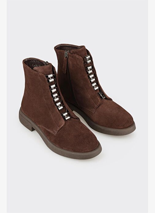 Kahve Deri Kadın Günlük Düz Bot - Görsel 3