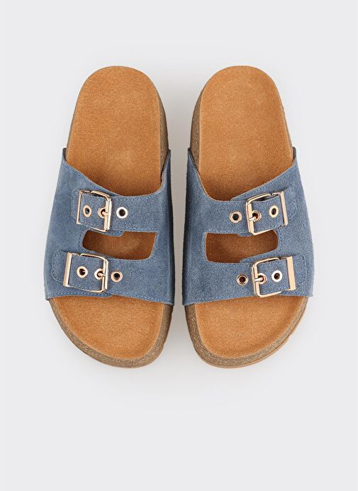 Lacivert Deri Kadın Terlik - Görsel 9