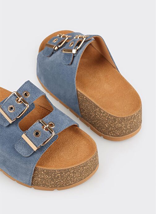 Lacivert Deri Kadın Terlik - Görsel 10