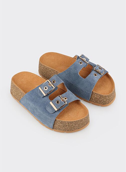 Lacivert Deri Kadın Terlik - Görsel 4