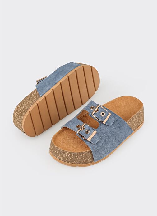 Lacivert Deri Kadın Terlik - Görsel 6