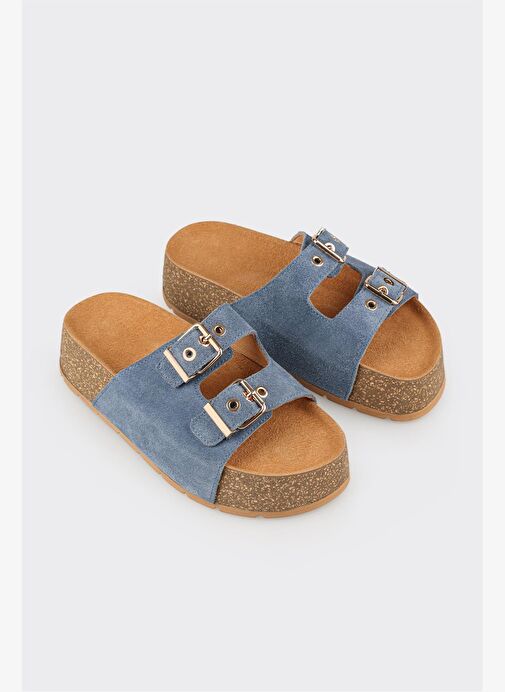 Lacivert Deri Kadın Terlik - Görsel 5