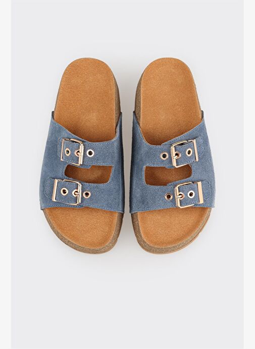 Lacivert Deri Kadın Terlik - Görsel 8