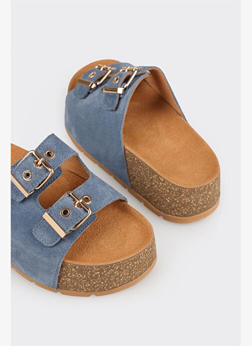 Lacivert Deri Kadın Terlik - Görsel 11