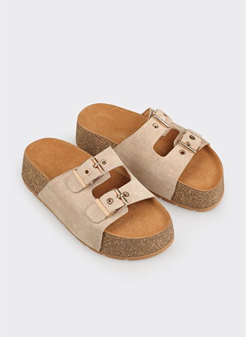 Bej Deri Kadın Terlik - Görsel 9