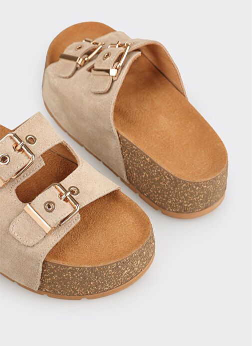 Bej Deri Kadın Terlik - Görsel 4