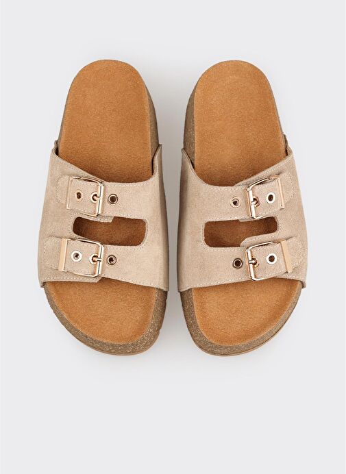 Bej Deri Kadın Terlik - Görsel 2