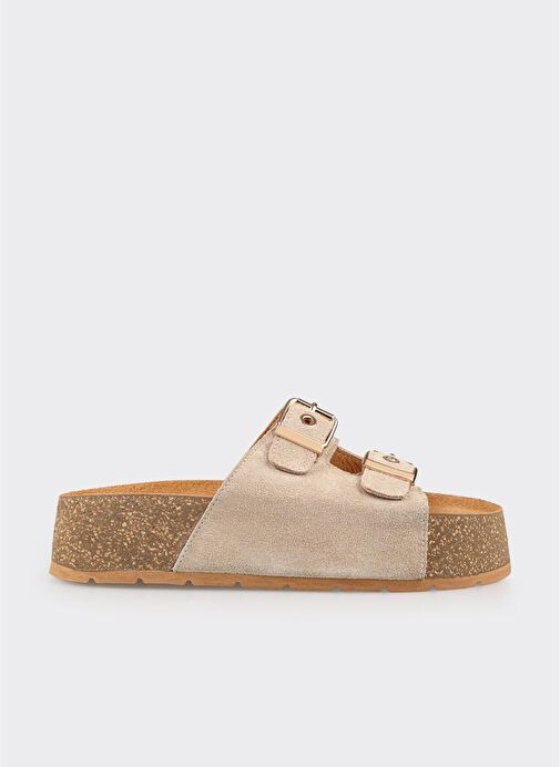 Bej Deri Kadın Terlik - Görsel 6