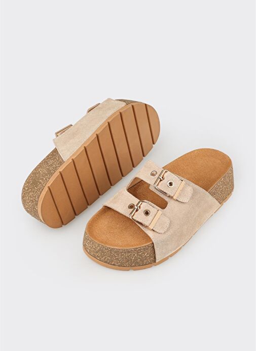 Bej Deri Kadın Terlik - Görsel 10