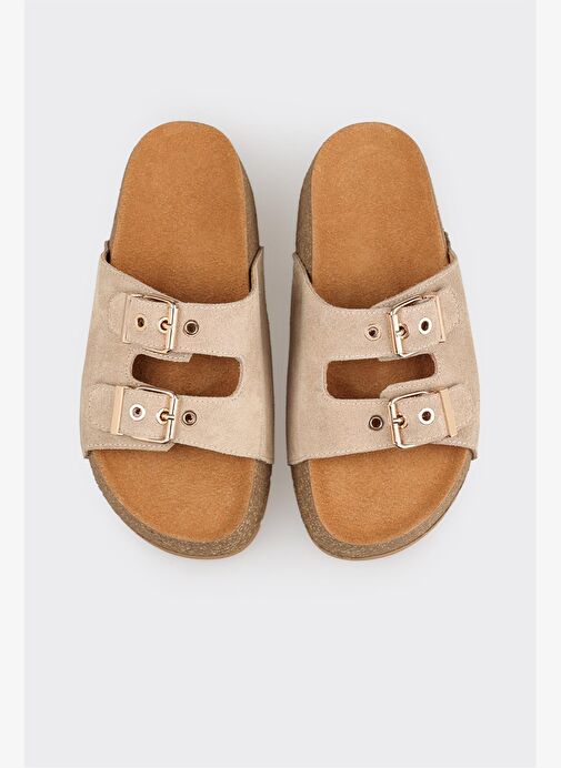 Bej Deri Kadın Terlik - Görsel 8