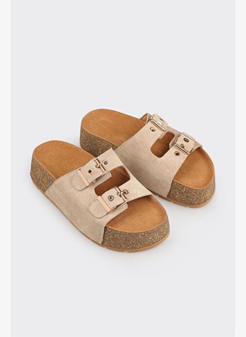 Bej Deri Kadın Terlik - Görsel 5