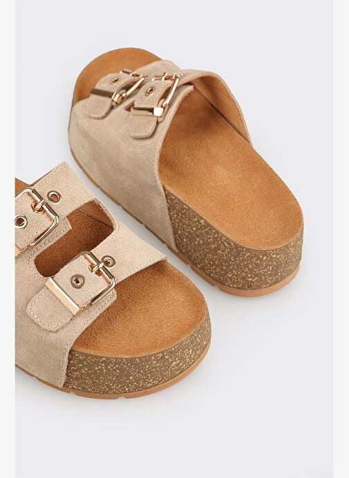 Bej Deri Kadın Terlik - Görsel 11