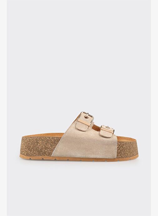 Bej Deri Kadın Terlik - Görsel 3