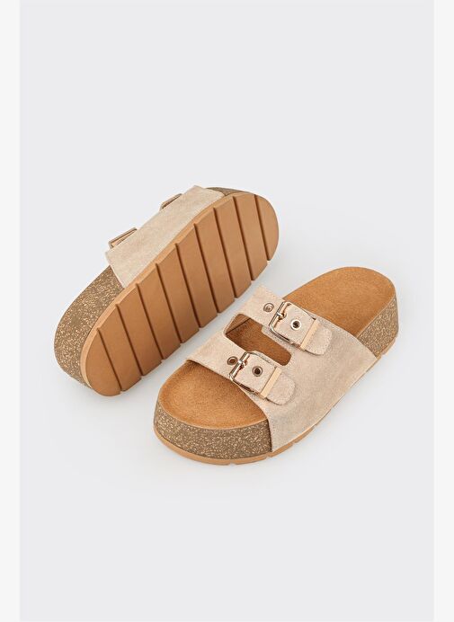 Bej Deri Kadın Terlik - Görsel 7