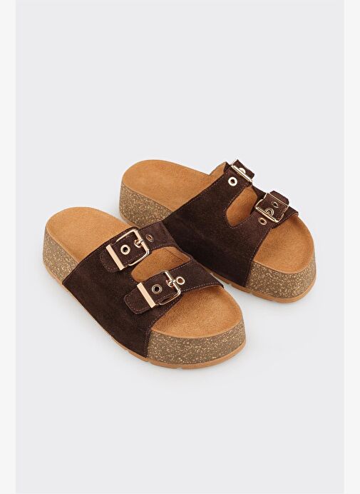 Kahve Deri Kadın Terlik - Görsel 5