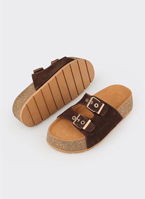 Kahve Deri Kadın Terlik - Görsel 6